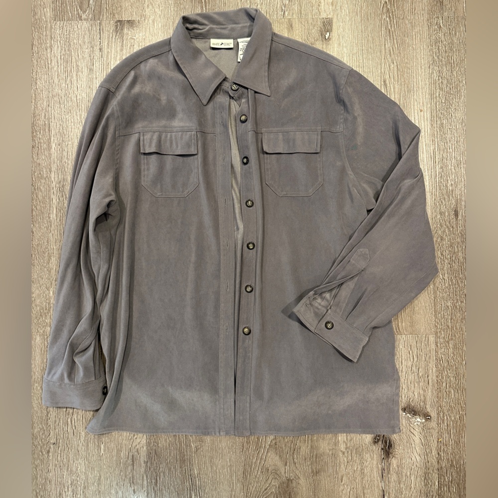 NWOT Grey suede button up